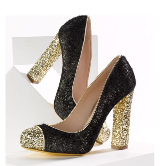 Miu Miu Shoes - MIU MIU Calf Hair & Gold Glitter Cap Toe Pumps